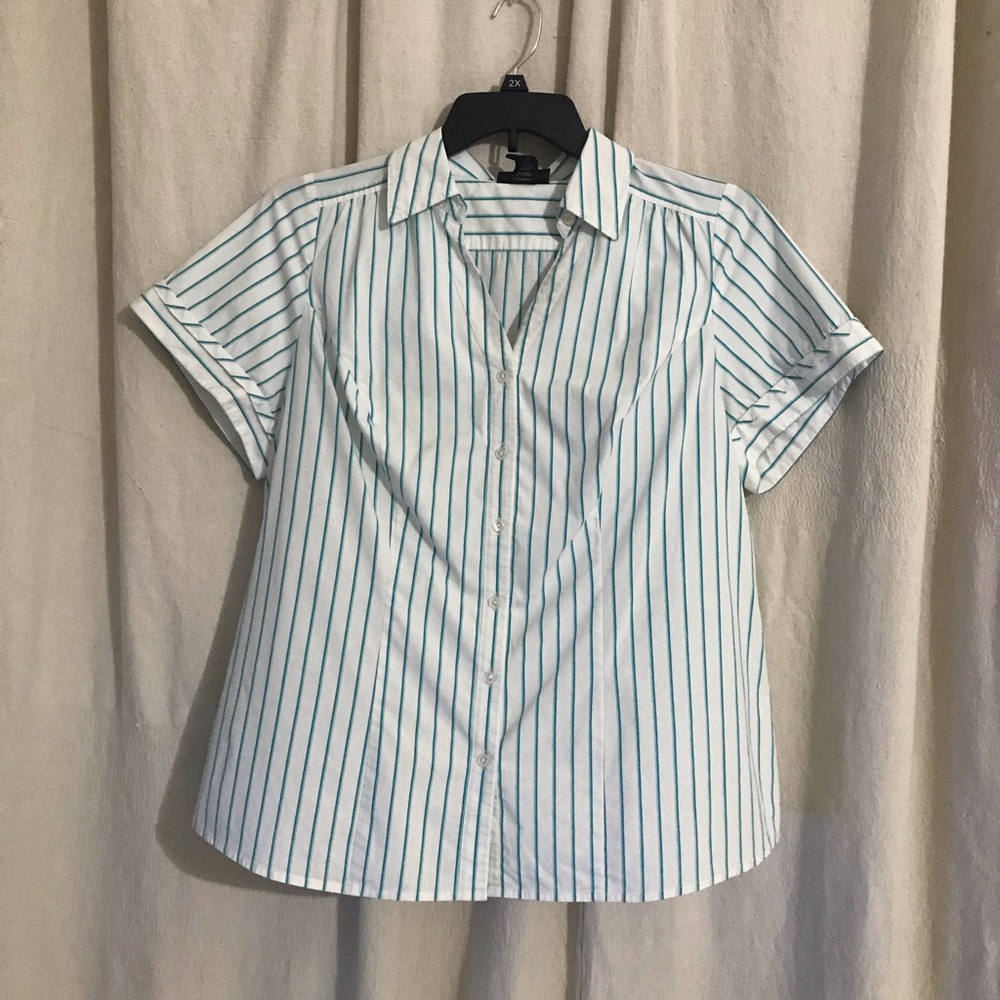 Turquoise striped button down shirt